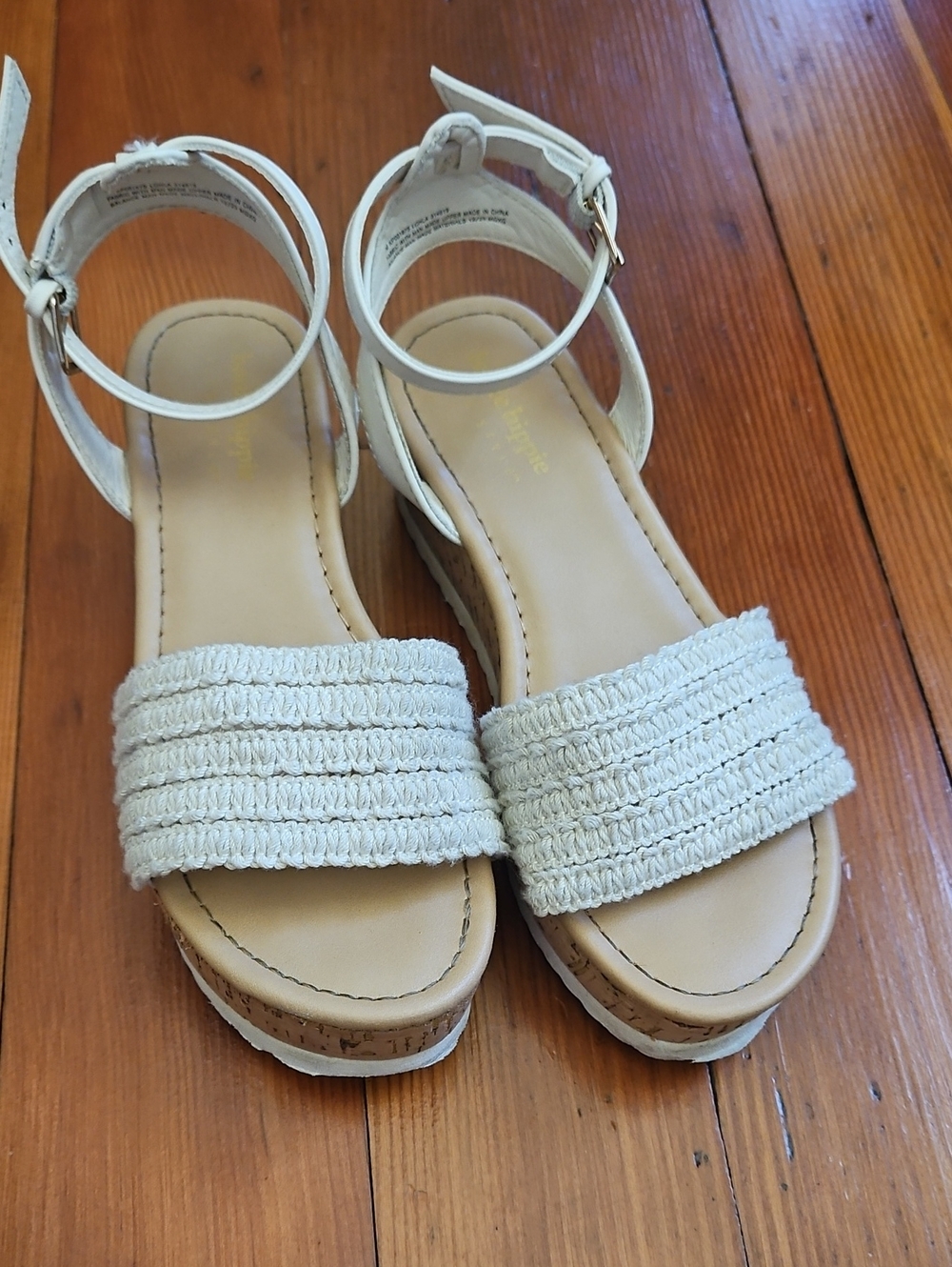 Girls Cream Braided Strap Platform Sandals